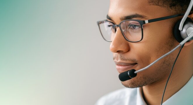 African male young adult customer service representative with headset