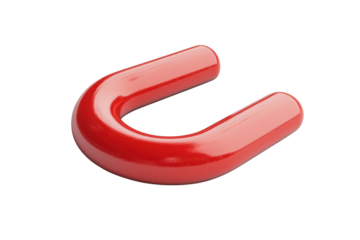 A red horseshoe magnet on a clean white background, highlighting its smooth curves isolated on transparent background