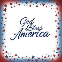 Patriotic God Bless America digital artwork with red white blue stars and festive typography design