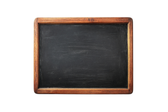 A classic wooden-framed blackboard ready for creative lessons or artistic expressions at school isolated on transparent background