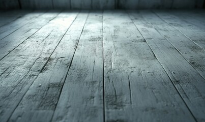 Weathered white wooden planks with natural grain and subtle cracks, illuminated by soft light, creating a rustic and timeless backdrop