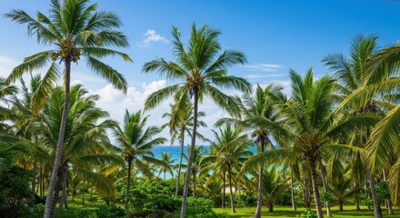 Tropical Landscape with Palm Trees and Coconuts