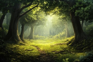 Fototapeta premium Sunlit Path in a Mystical Forest