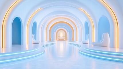 Serene Blue and White Futuristic Lounge Design