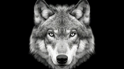 Fototapeta premium Striking black and white wolf portrait, showcasing the fierce beauty of this majestic predator in digital art form.