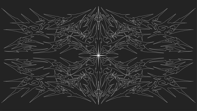 Neo tribal sigilism symmetrical shapes, cyber gothic element grunge y2k ornamental vector design on dark background