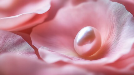 Fototapeta premium A delicate pearl nestled among soft pink rose petals, symbolizing luxury