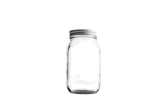 Clear glass jar illuminated by soft light against a clean background showcasing its empty interior isolated on transparent background
