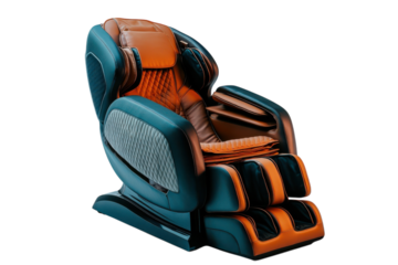 Luxurious reclining massage chair exuding comfort in a calm, minimalist setting isolated on transparent background