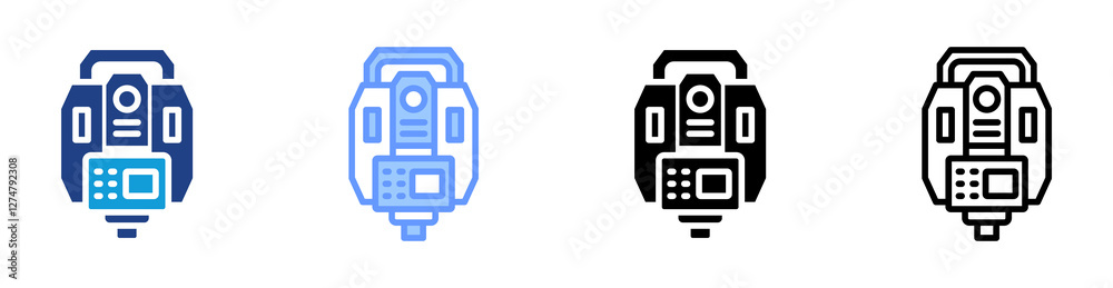Poster total station icon set multiple style collection