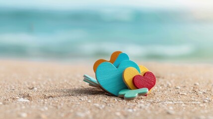 A vibrant puzzle heart rests on a sunny beach, symbolizing unity and awareness for World Autism Awareness Day.