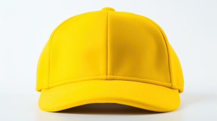 Fototapeta premium Yellow cap with a sleek design, ideal for sun protection and style. Perfect for outdoor adventures or casual wear.