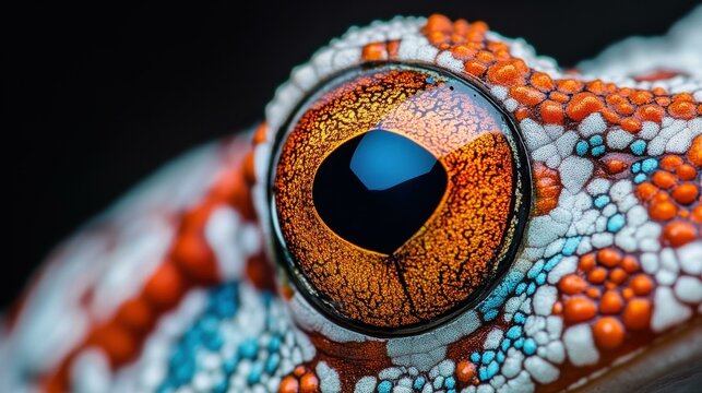 Discover the stunning details of a frogs eye, revealing intricate patterns and textures against a clean backdrop.