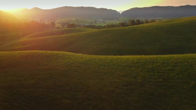 Aerial 4k View of Appalachian Mountains at Sunset in Majestic Rural Southwest Virginia at Late Evening above Green, Rolling Hills