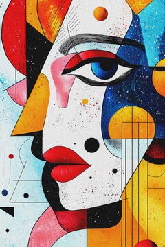 Surreal portrait in vibrant geometric shapes and colors