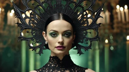 Fashion model in a Cthulhu mask, under lighting, blending horror and beauty. - Powered by Adobe