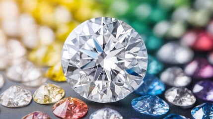 Brilliant-cut diamond reflecting a spectrum of colors on a vivid gradient background