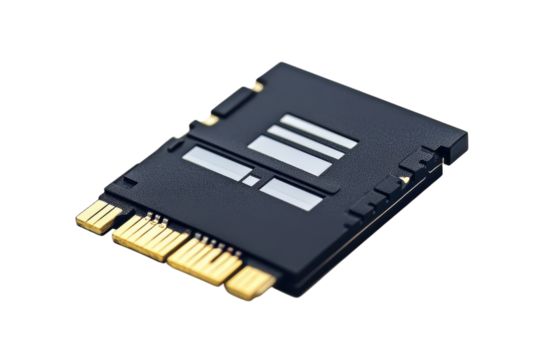 The intricate design of a microSD card showcasing technology and connectivity in everyday life isolated on transparent background