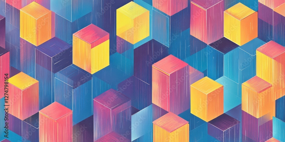Wall mural abstract geometric background showcasing colorful three dimensional boxy structures