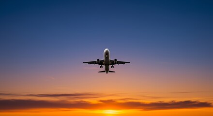 Airplane Taking Off Into Vibrant Sunset Sky Travel and Adventure