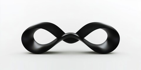 Fototapeta premium A sculptural black infinity loop shape on white background