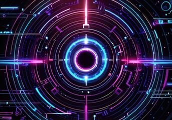 Abstract Neon Cyberpunk Digital Art: Vibrant Circular Design