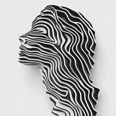 Abstract woman profile, lines, white background, art design, graphic
