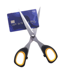 Credit card and scissors isolated on white