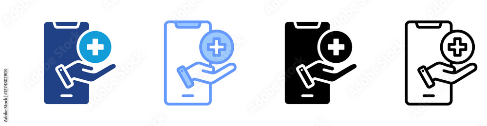 Poster telehealth service icon set multiple style collection