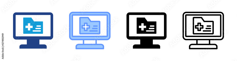 Poster Digital Health Record icon set multiple style collection