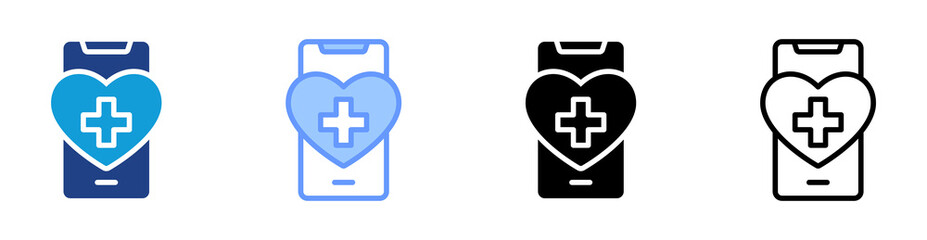 Mobile Health Apps icon set multiple style collection
