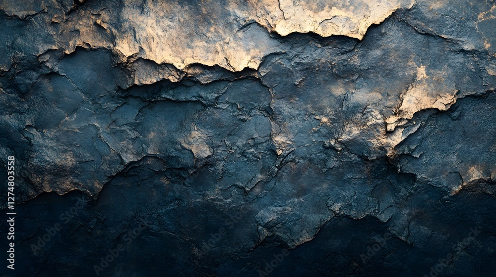 Poster close-up view of a dark blue and gold rock texture. a natural, abstract background image. abstract d