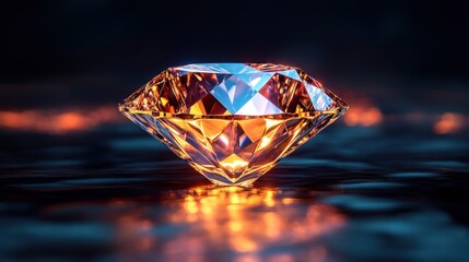 Fototapeta premium Luxurious solitaire diamond glowing with prismatic reflections against a neon background