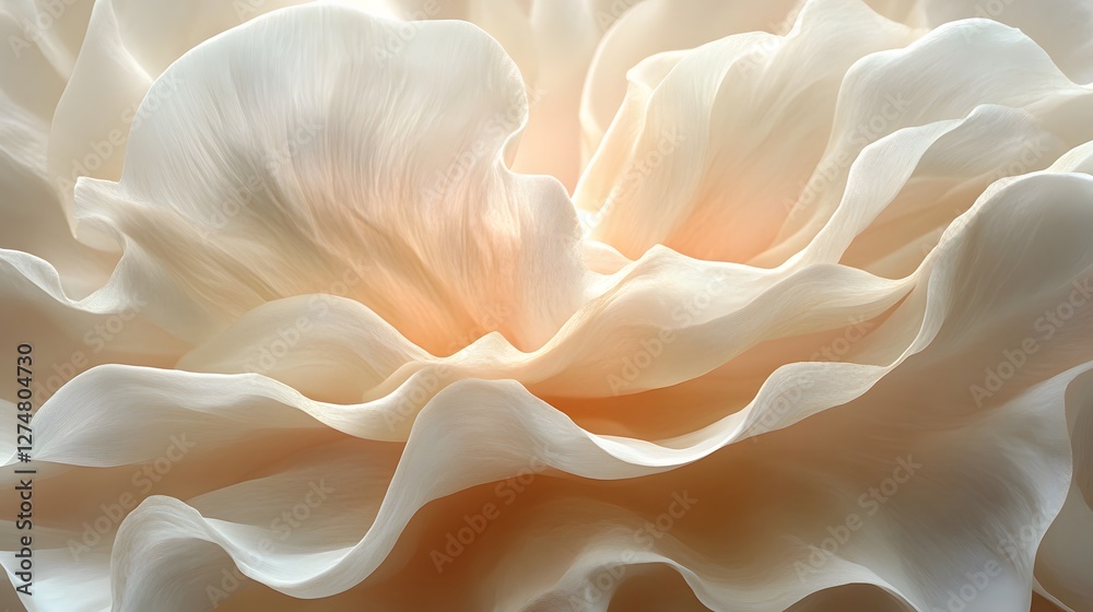 Poster close-up of soft, cream and peach flower petals creating an abstract, elegant and serene image. abst