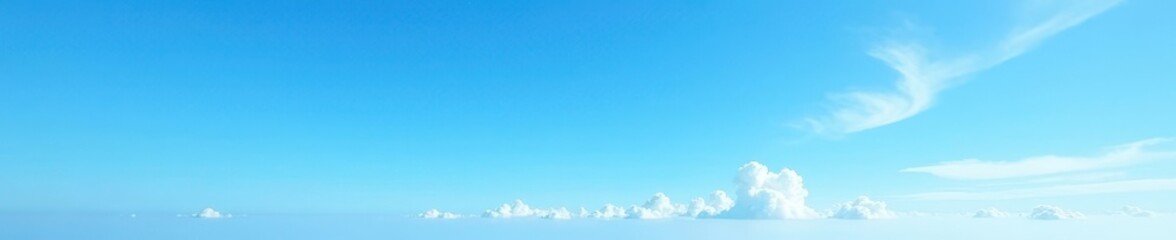 Clear azure sky, wispy clouds on distant horizon, vast, tranquil