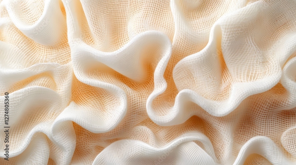 Aufkleber close-up view of cream and white gauze fabric with a soft, textured surface. subtle light and shadow