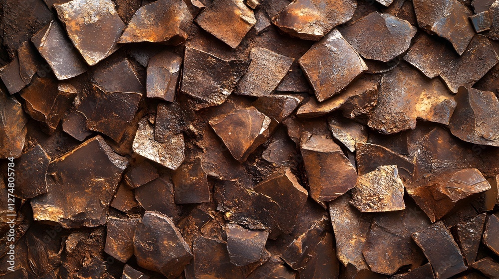 Poster A detailed view of various sizes of brown stone pieces. The intricate texture and color variations create a captivating pattern. Intricate Texture of Brown Stone Fragments