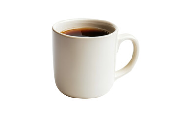 A simple white cup filled with freshly brewed coffee against a minimalist background isolated on transparent background