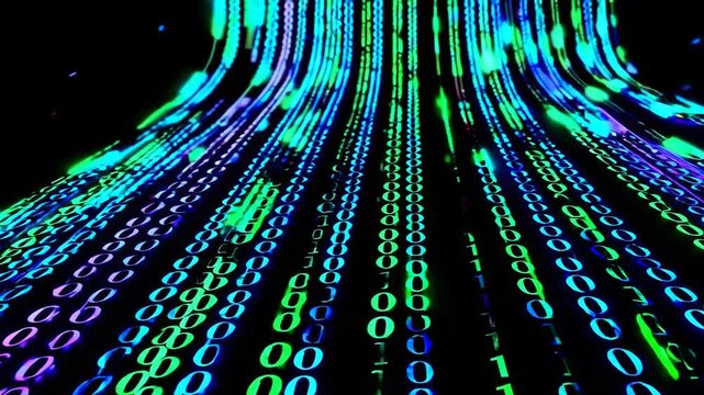 Digital Data Flow Footage with Vibrant Binary Code Patterns