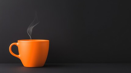 Warm Steaming Orange Mug on Black Background