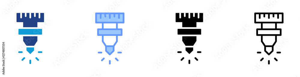 Poster laser nozzle icon set multiple style collection