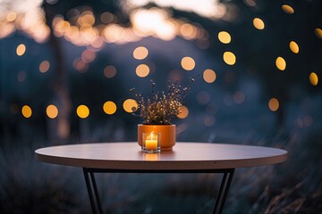 Stunning Minimalist Table Design with Bokeh Background and Twilight Ambiance