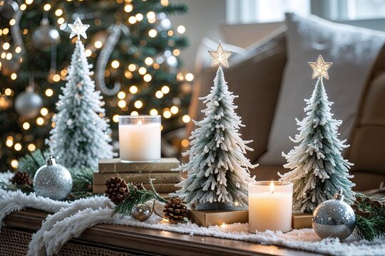 Elegant Christmas Scene with Twinkling Lights and Frosty Accents
