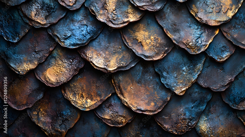 Poster abstract background with dark blue and golden scales texture. perfect for design and art projects. d