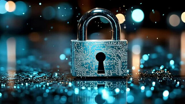 Cybersecurity: Digital Lock, Circuit Board Padlock,  Protection, Data Security,  Safeguarding,  Privacy