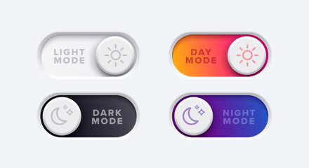 Set Of Switchs With Light, Dark, Day And Night Mode