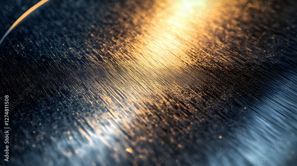 Poster close-up view of a metallic surface with a golden reflection. abstract golden hues: a textured metal