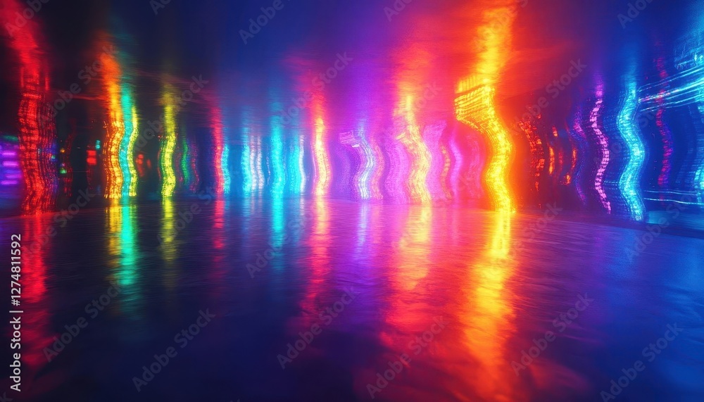 Poster Abstract light trails in a night city with glowing neon reflections, dynamic vibrant colors, photorealistic