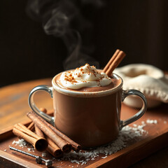 Two-Handled Mexican Hot Chocolate - Steaming Spiced Drink with Whipped Cream & Cinnamon