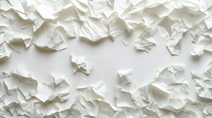 Obraz premium Crumpled white paper texture. Abstract background. Minimalist design. Abstract White Crumpled Paper Texture Background Shredded surface